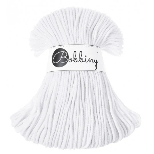 Bobbiny Junior 3 mm White – bavlnená šnúra 100 m na macramé a háčkovanie