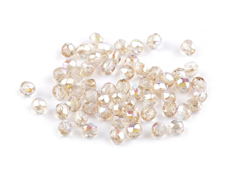 České brúsené sklenené korálky (ohňovky) 3 mm, 5 g – béžové