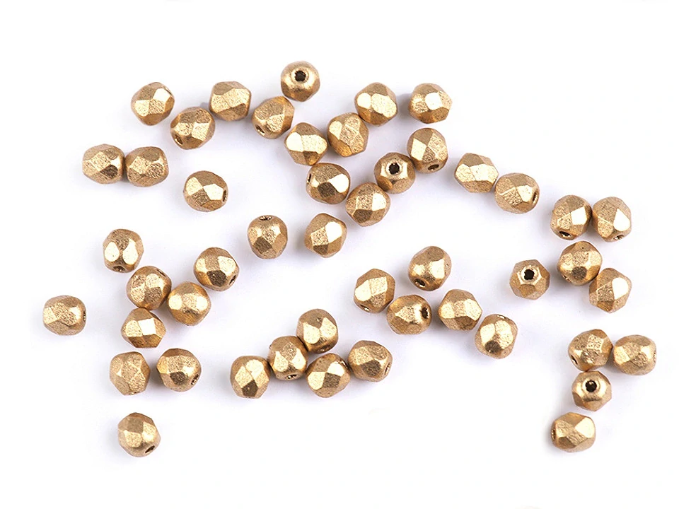 České brúsené sklenené korálky (ohňovky) 3 mm, 5 g – zlaté