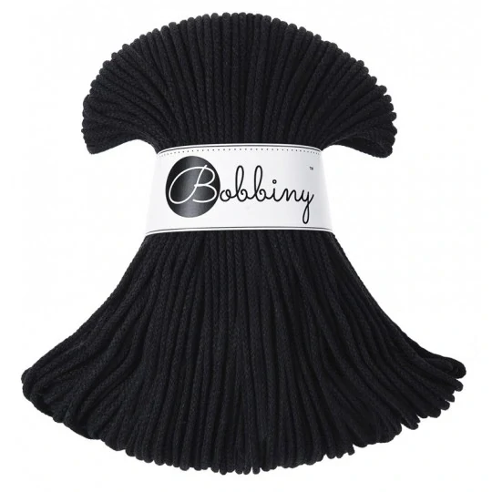 Bobbiny Junior 3 mm Black – bavlnená šnúra 100 m na macramé a háčkovanie
