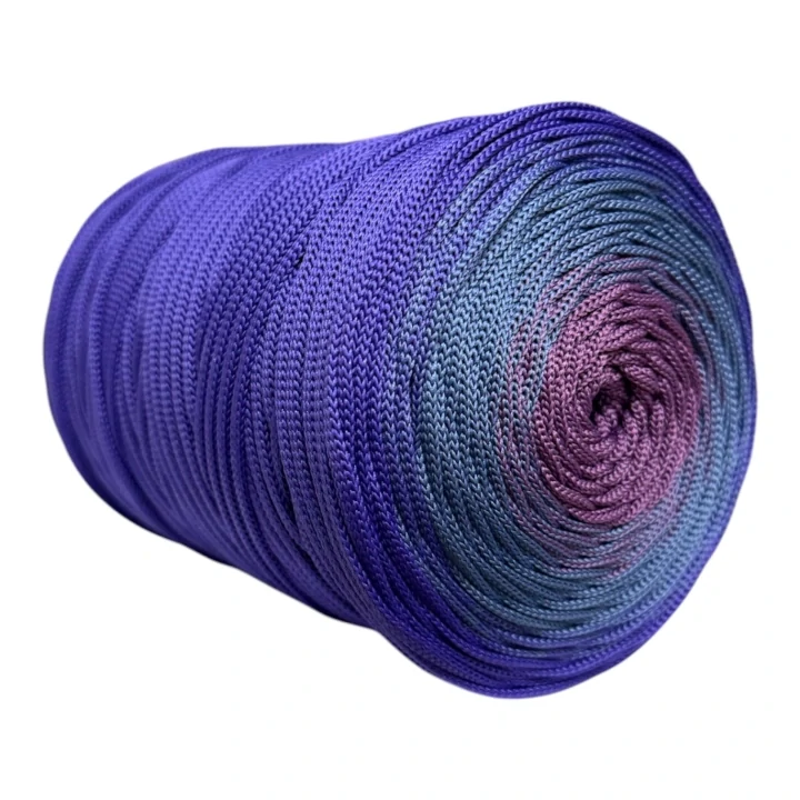 Polyesterová priadza plochá 5mm/250m ombré klbko dark blue