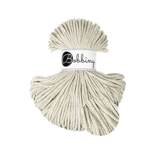Bobbiny Junior 3 mm Shiny Cashmere Beige – bavlnená šnúra 100 m na macramé a háčkovanie