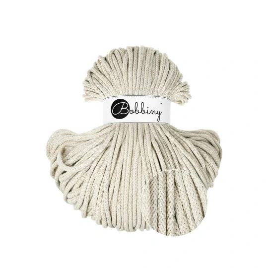 Bobbiny Premium 5 mm Shiny Cashmere Beige – bavlnená šnúra 100 m na macramé a háčkovanie