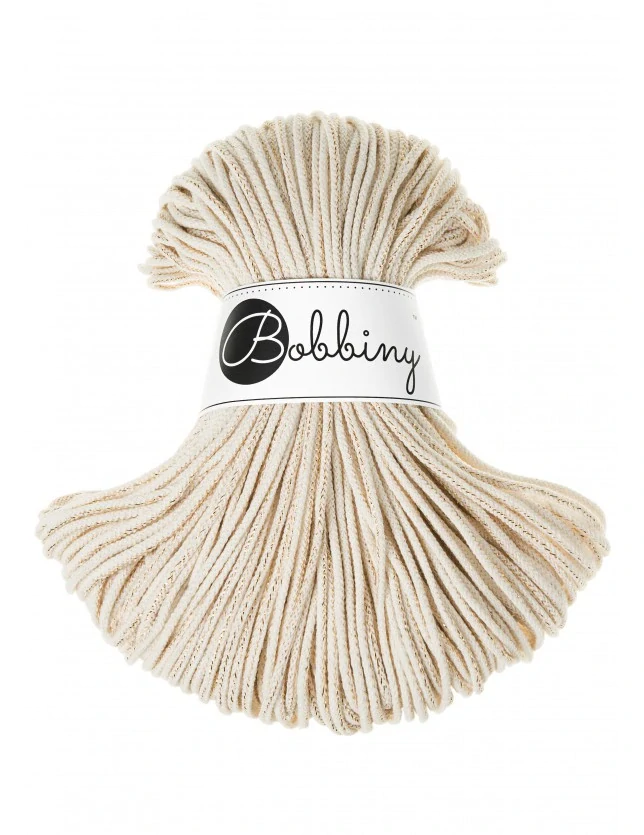 Bobbiny Junior 3 mm Golden Natural – bavlnená šnúra 100 m na macramé a háčkovanie