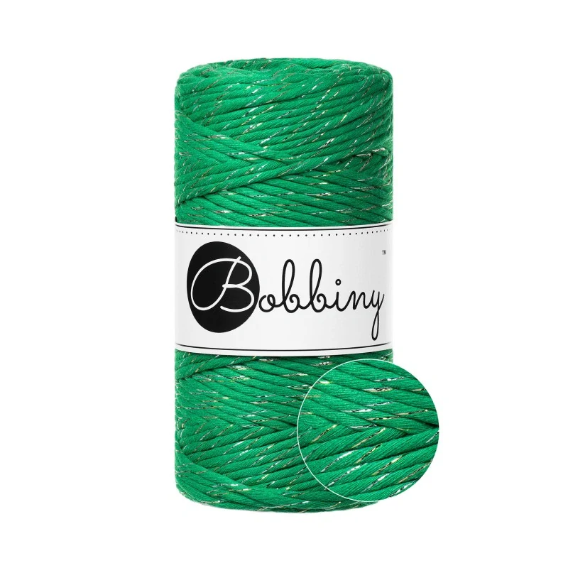 Bobbiny Macramé 3 mm – Shiny Jade Green, 100 m