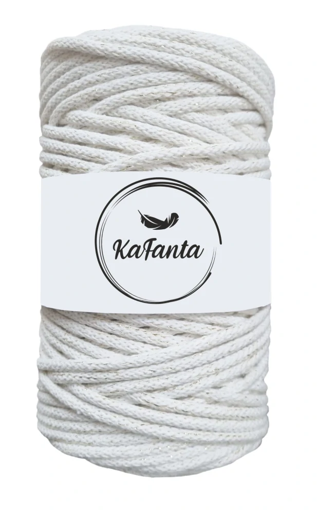 Bavlnená šnúra KaFanta 5 mm - biela so zlatou nitkou