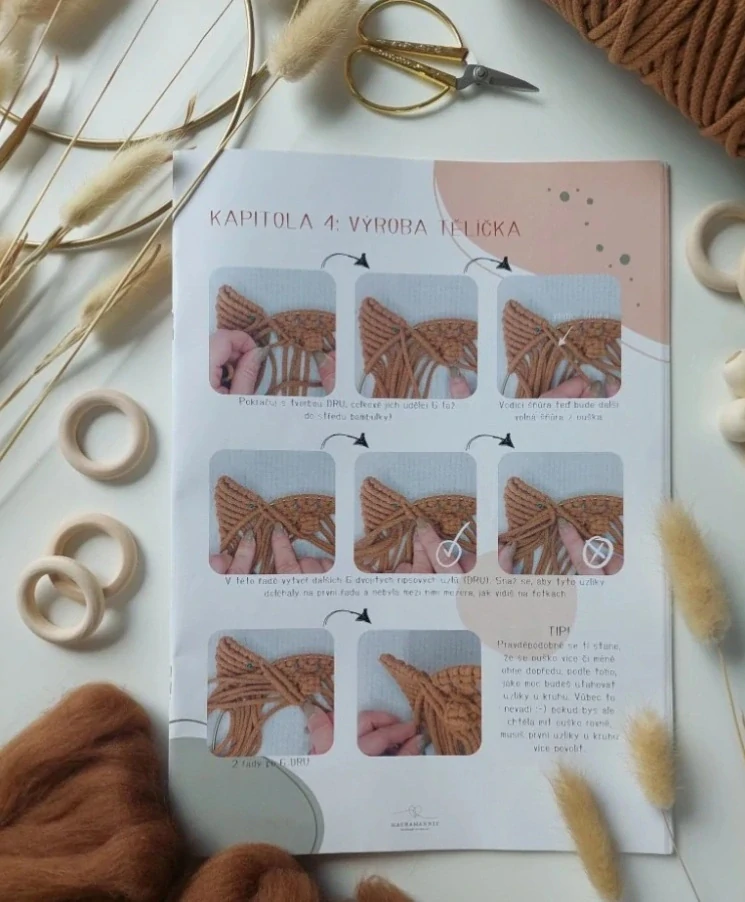 DIY súprava na výrobu makramé sovy - návod je v českom jazyku
