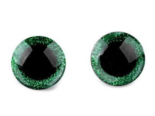 Oči pre macrame sovu 25mm zelené glitrové