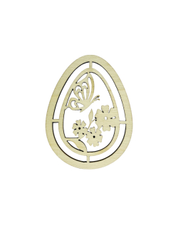 Drevený výrez vajíčko - motýľ s kvetmi