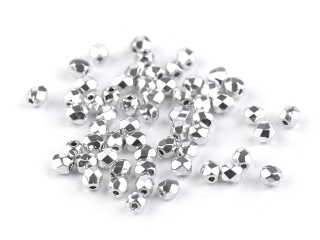 České brúsené sklenené korálky (ohňovky) 3 mm, 5 g – strieborné