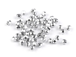 České brúsené sklenené korálky (ohňovky) 3 mm, 5 g – strieborné