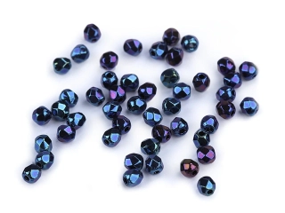 České brúsené sklenené korálky (ohňovky) 3 mm, 5 g – modré zafírové