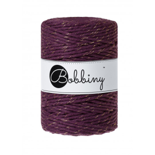 Bobbiny Macrame XXL 5mm - černica so zlatou nitkou